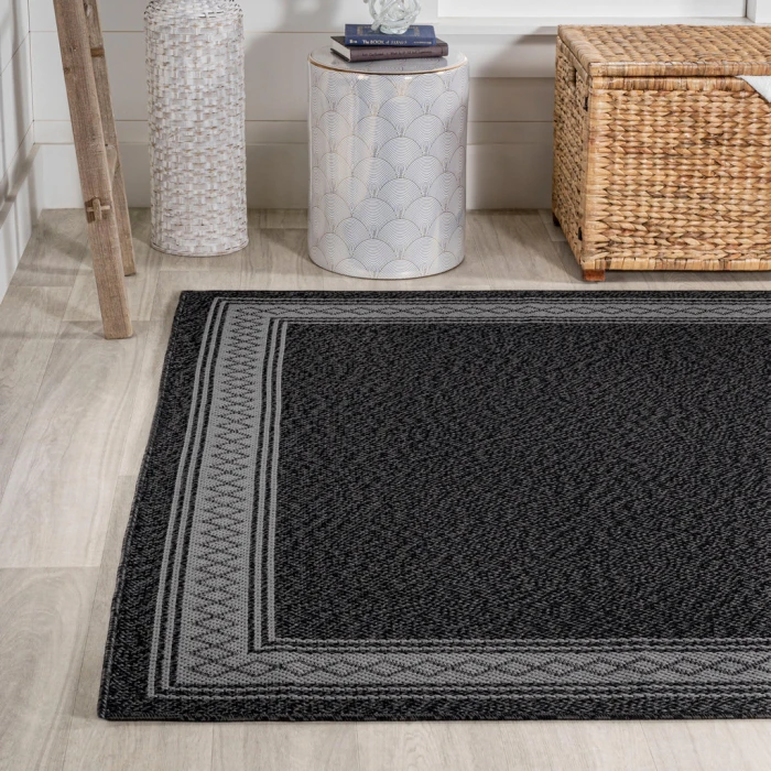 Lucia Classic Diamond Border Black/Gray 3 ft. x 5 ft. Indoor/Outdoor Area Rug