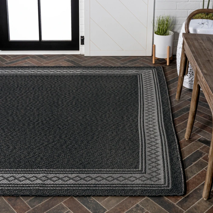 Lucia Classic Diamond Border Black/Gray 3 ft. x 5 ft. Indoor/Outdoor Area Rug