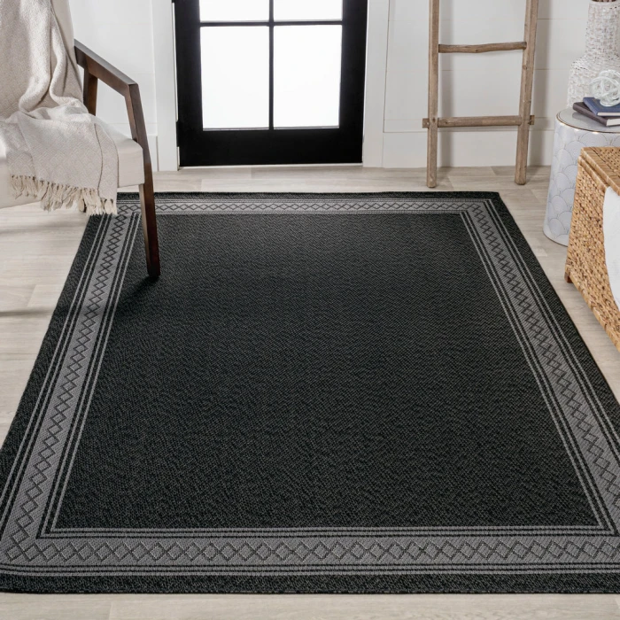 Lucia Classic Diamond Border Black/Gray 3 ft. x 5 ft. Indoor/Outdoor Area Rug