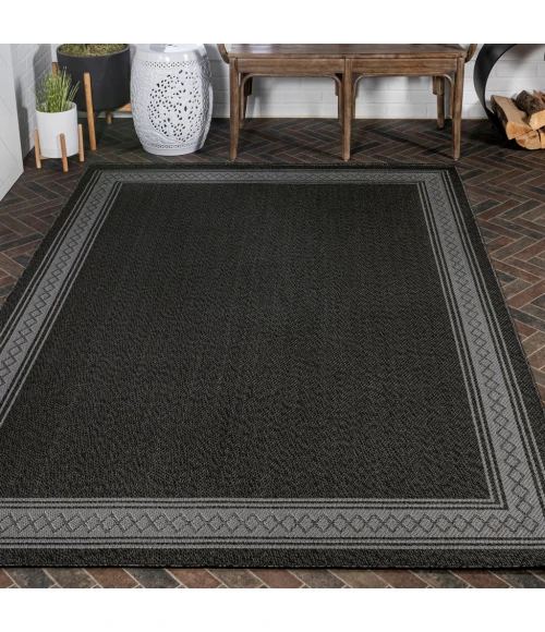 Lucia Classic Diamond Border Black/Gray 4 ft. x 6 ft. Indoor/Outdoor Area Rug