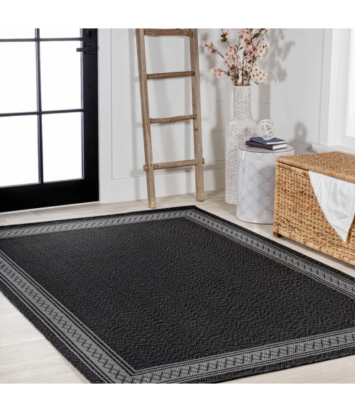 Lucia Classic Diamond Border Black/Gray 4 ft. x 6 ft. Indoor/Outdoor Area Rug