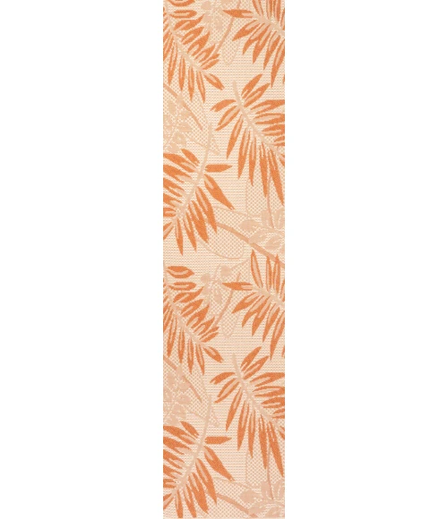 Havana Tropical Palm Leaf Cream/Orange 2 ft. x 8 ft. Indoor/Outdoor Runner Rug