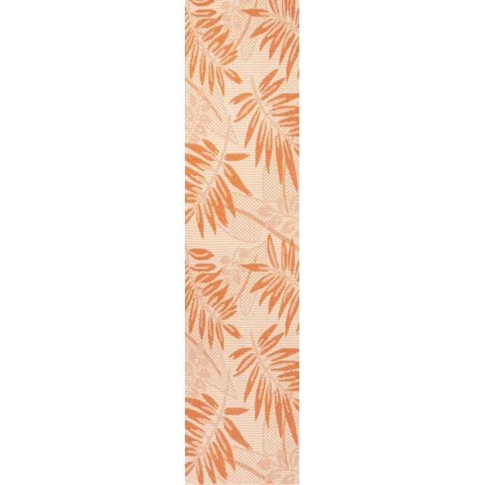 Havana Tropical Palm Leaf Cream/Orange 2 ft. x 8 ft. Indoor/Outdoor Runner Rug