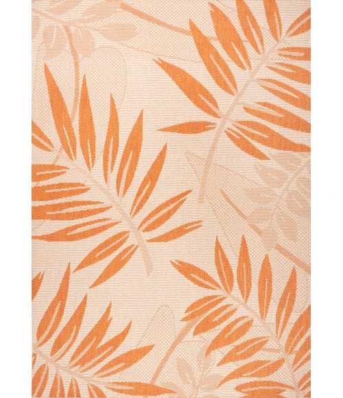 Havana Tropical Palm Leaf Cream/Orange 3 ft. x 5 ft. Indoor/Outdoor Area Rug
