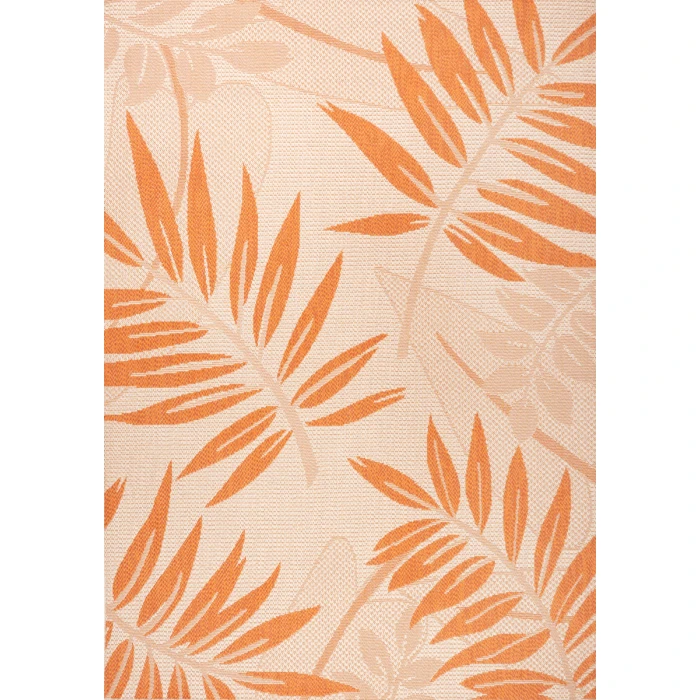 Havana Tropical Palm Leaf Cream/Orange 8 ft. x 10 ft. Indoor/Outdoor Area Rug