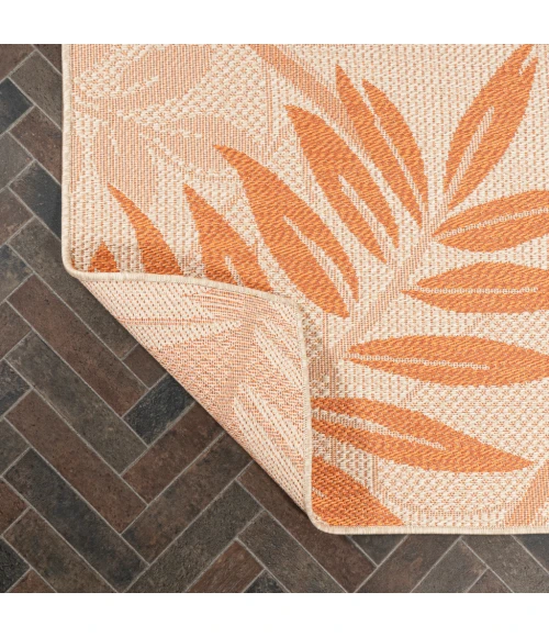 Havana Tropical Palm Leaf Cream/Orange 2 ft. x 8 ft. Indoor/Outdoor Runner Rug
