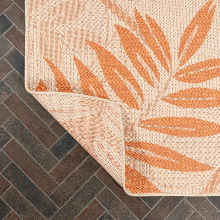Havana Tropical Palm Leaf Cream/Orange 2 ft. x 8 ft. Indoor/Outdoor Runner Rug
