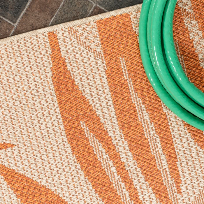 Havana Tropical Palm Leaf Cream/Orange 2 ft. x 8 ft. Indoor/Outdoor Runner Rug