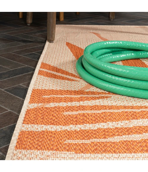 Havana Tropical Palm Leaf Cream/Orange 2 ft. x 8 ft. Indoor/Outdoor Runner Rug
