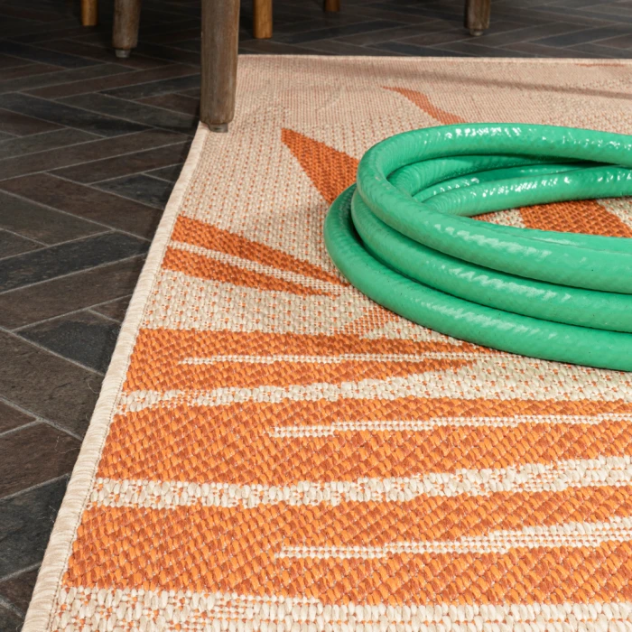Havana Tropical Palm Leaf Cream/Orange 2 ft. x 8 ft. Indoor/Outdoor Runner Rug