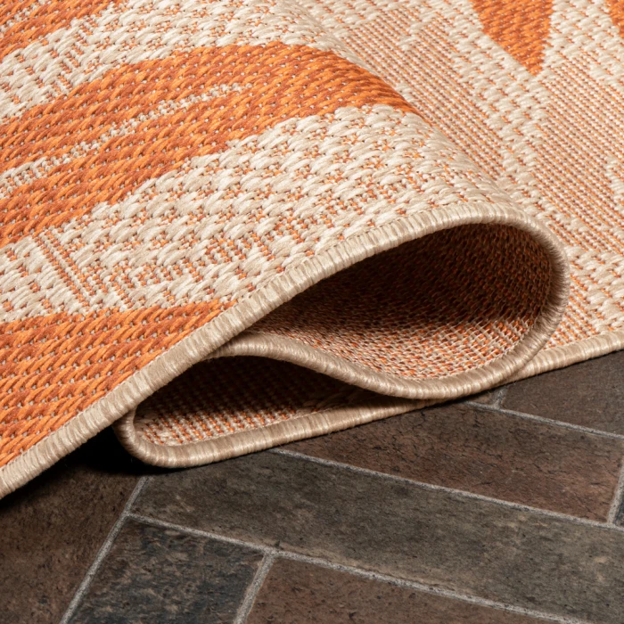 Havana Tropical Palm Leaf Cream/Orange 2 ft. x 8 ft. Indoor/Outdoor Runner Rug