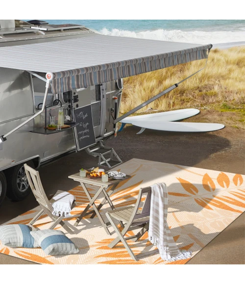 Havana Tropical Palm Leaf Cream/Orange 2 ft. x 8 ft. Indoor/Outdoor Runner Rug