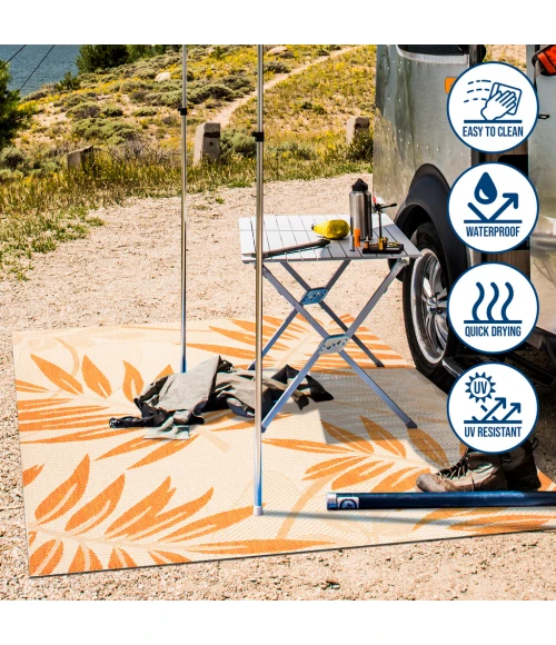 Havana Tropical Palm Leaf Cream/Orange 2 ft. x 8 ft. Indoor/Outdoor Runner Rug