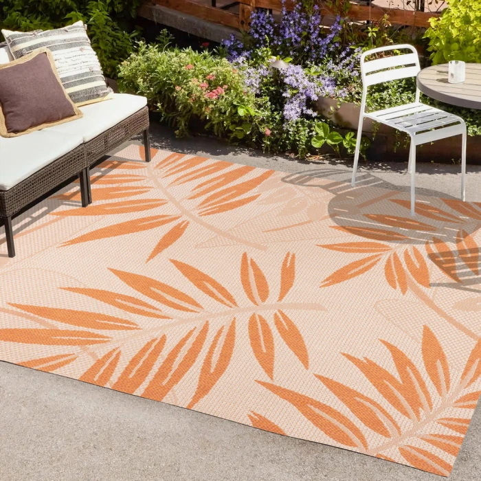 Havana Tropical Palm Leaf Cream/Orange 8 ft. x 10 ft. Indoor/Outdoor Area Rug