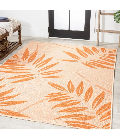 Havana Tropical Palm Leaf Cream/Orange 3 ft. x 5 ft. Indoor/Outdoor Area Rug