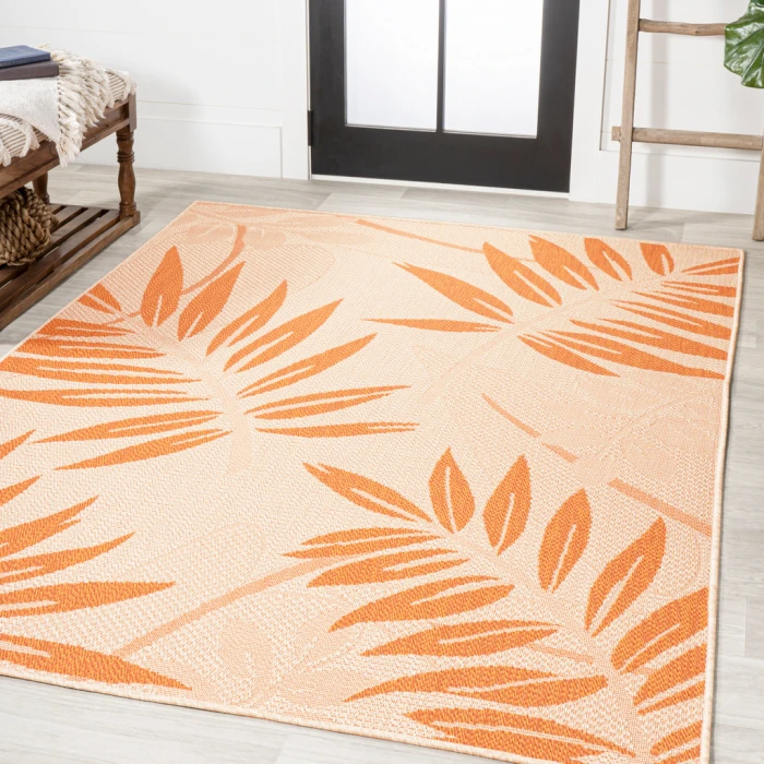 Havana Tropical Palm Leaf Cream/Orange 8 ft. x 10 ft. Indoor/Outdoor Area Rug