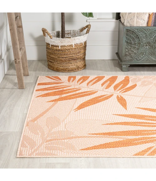Havana Tropical Palm Leaf Cream/Orange 3 ft. x 5 ft. Indoor/Outdoor Area Rug