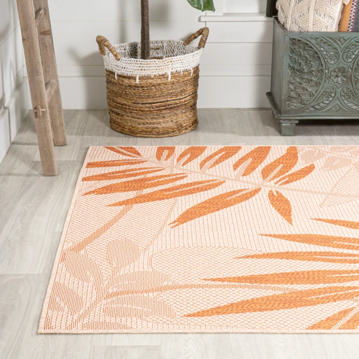 Havana Tropical Palm Leaf Cream/Orange 8 ft. x 10 ft. Indoor/Outdoor Area Rug