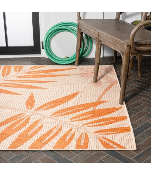 Havana Tropical Palm Leaf Cream/Orange 3 ft. x 5 ft. Indoor/Outdoor Area Rug