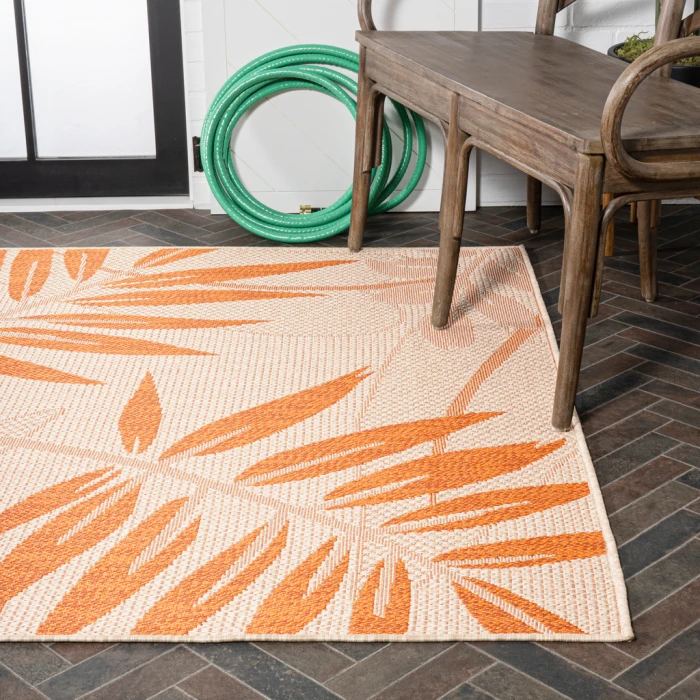 Havana Tropical Palm Leaf Cream/Orange 8 ft. x 10 ft. Indoor/Outdoor Area Rug
