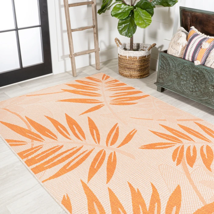 Havana Tropical Palm Leaf Cream/Orange 8 ft. x 10 ft. Indoor/Outdoor Area Rug