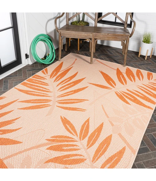 Havana Tropical Palm Leaf Cream/Orange 3 ft. x 5 ft. Indoor/Outdoor Area Rug