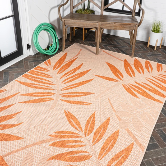 Havana Tropical Palm Leaf Cream/Orange 8 ft. x 10 ft. Indoor/Outdoor Area Rug