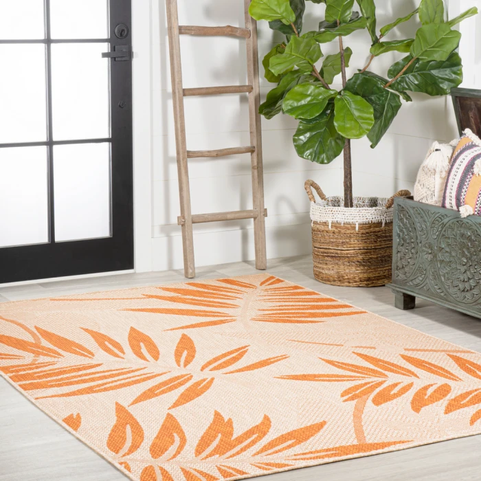 Havana Tropical Palm Leaf Cream/Orange 8 ft. x 10 ft. Indoor/Outdoor Area Rug