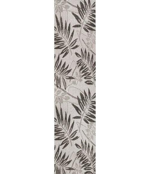 Havana Tropical Palm Leaf Gray/Black 2 ft. x 8 ft. Indoor/Outdoor Runner Rug