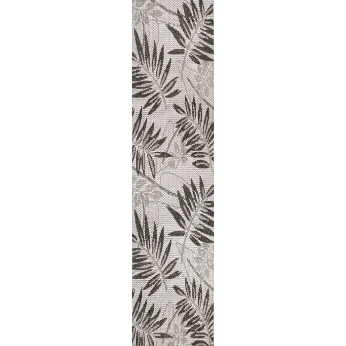 Havana Tropical Palm Leaf Gray/Black 2 ft. x 8 ft. Indoor/Outdoor Runner Rug