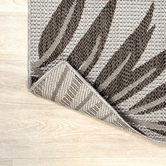 Havana Tropical Palm Leaf Gray/Black 2 ft. x 8 ft. Indoor/Outdoor Runner Rug