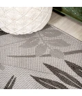 Havana Tropical Palm Leaf Gray/Black 2 ft. x 8 ft. Indoor/Outdoor Runner Rug