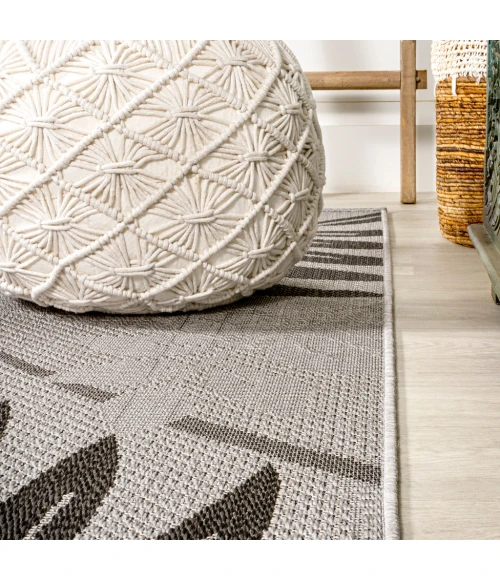 Havana Tropical Palm Leaf Gray/Black 2 ft. x 8 ft. Indoor/Outdoor Runner Rug