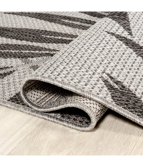 Havana Tropical Palm Leaf Gray/Black 2 ft. x 8 ft. Indoor/Outdoor Runner Rug