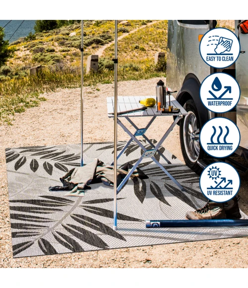 Havana Tropical Palm Leaf Gray/Black 2 ft. x 8 ft. Indoor/Outdoor Runner Rug