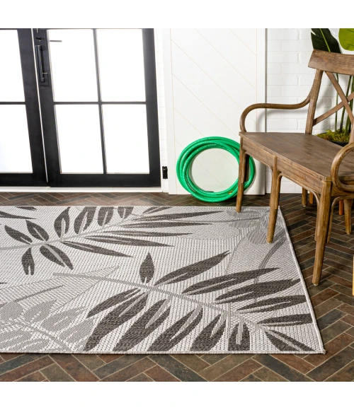 Havana Tropical Palm Leaf Gray/Black 3 ft. x 5 ft. Indoor/Outdoor Area Rug