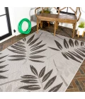 Havana Tropical Palm Leaf Gray/Black 3 ft. x 5 ft. Indoor/Outdoor Area Rug