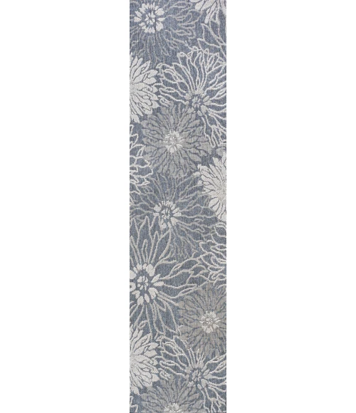 Bahamas Modern All-Over Floral Navy/Gray 2 ft. x 8 ft. Indoor/Outdoor Runner Rug
