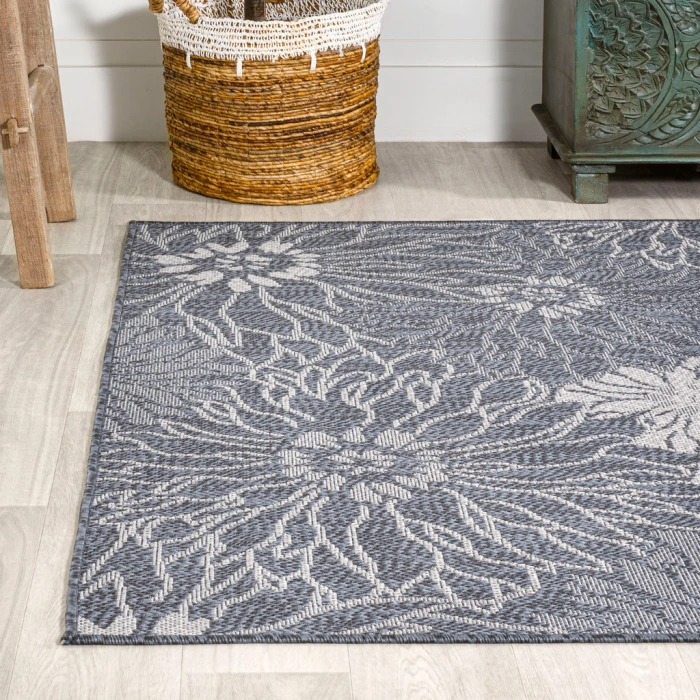 Bahamas Modern All-Over Floral Navy/Gray 3 ft. x 5 ft. Indoor/Outdoor Area Rug