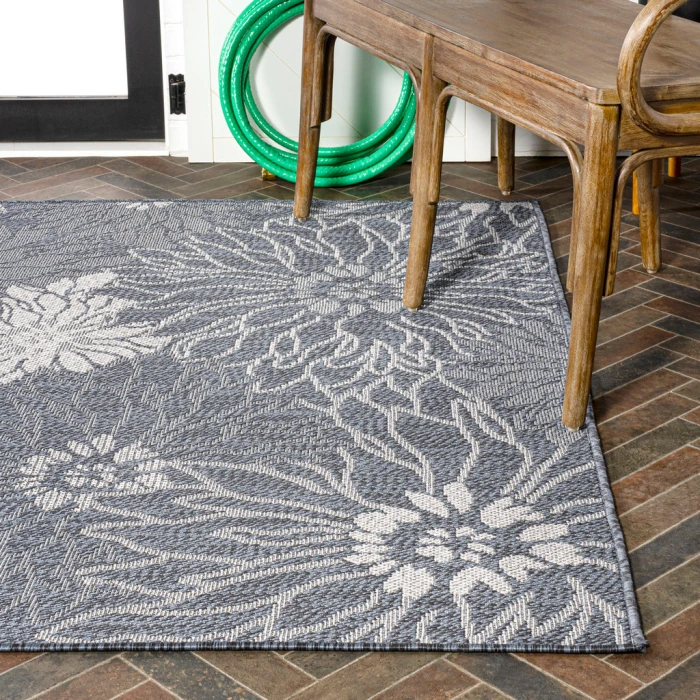 Bahamas Modern All-Over Floral Navy/Gray 3 ft. x 5 ft. Indoor/Outdoor Area Rug