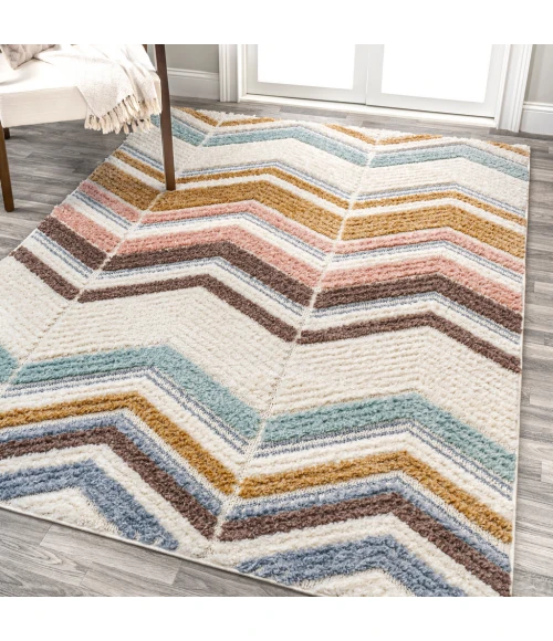 Elin Chevron High-Low Multi/Cream 4 ft. x 6 ft. Area Rug