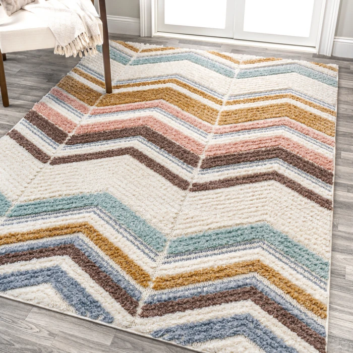 Elin Chevron High-Low Multi/Cream 3 ft. x 5 ft. Area Rug