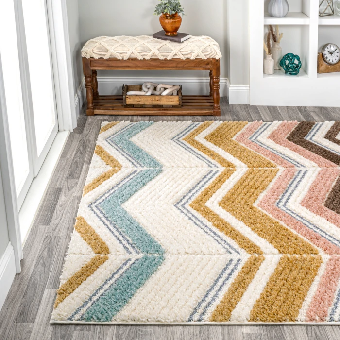 Elin Chevron High-Low Multi/Cream 3 ft. x 5 ft. Area Rug