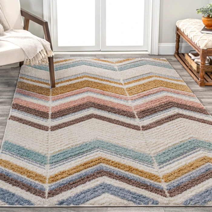 Elin Chevron High-Low Multi/Cream 3 ft. x 5 ft. Area Rug
