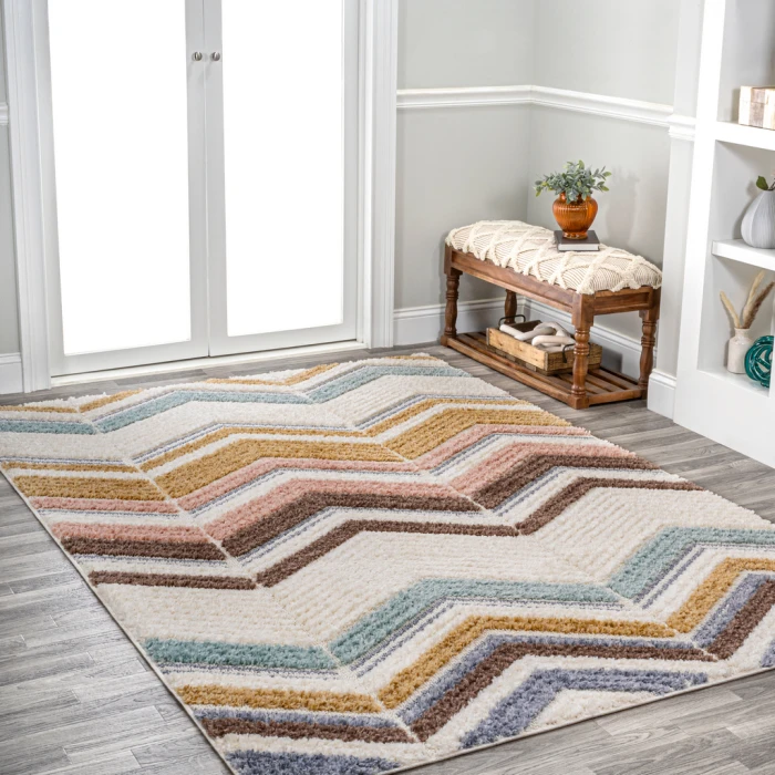Elin Chevron High-Low Multi/Cream 3 ft. x 5 ft. Area Rug