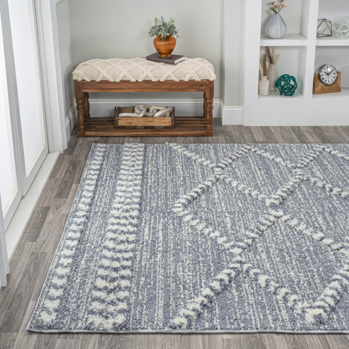 Sofie Moroccan Trellis High-Low Gray/Cream 3 ft. x 5 ft. Area Rug