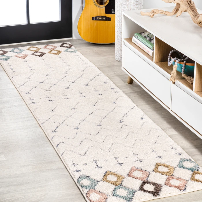 Pia Moroccan Trellis Plush Carved Multi/Cream 2 ft. x 8 ft. Runner Rug