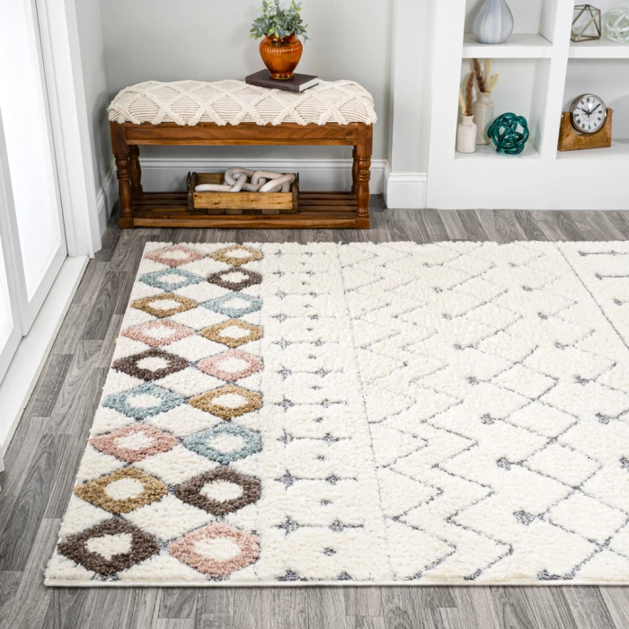 Pia Moroccan Trellis Plush Carved Multi/Cream 5 ft. x 8 ft. Area Rug