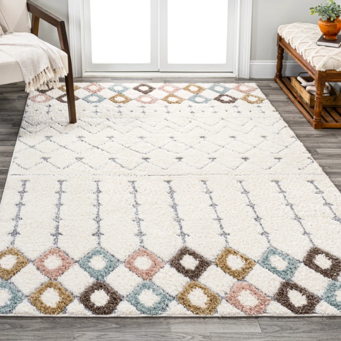 Pia Moroccan Trellis Plush Carved Multi/Cream 5 ft. x 8 ft. Area Rug
