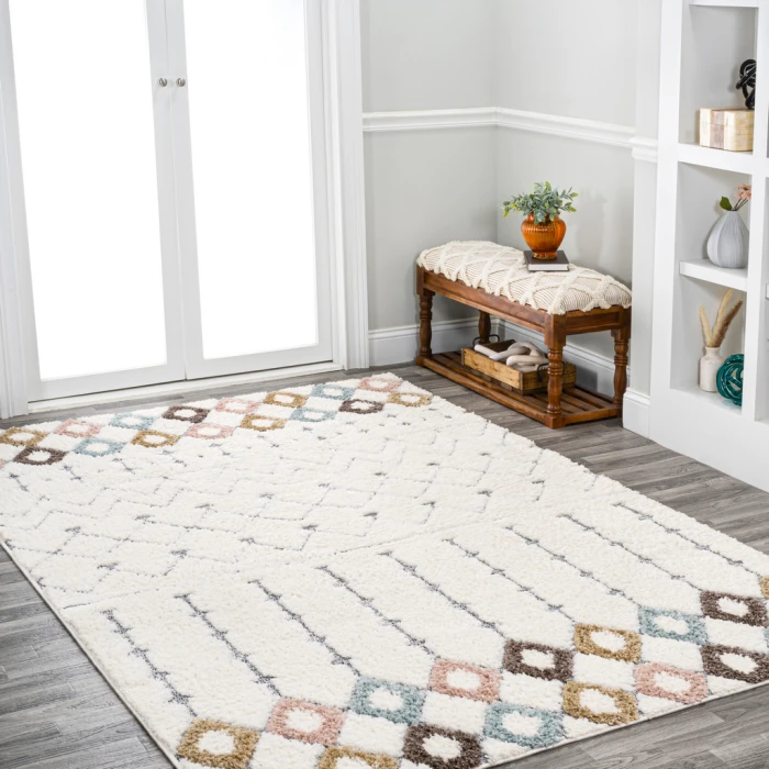 Pia Moroccan Trellis Plush Carved Multi/Cream 5 ft. x 8 ft. Area Rug